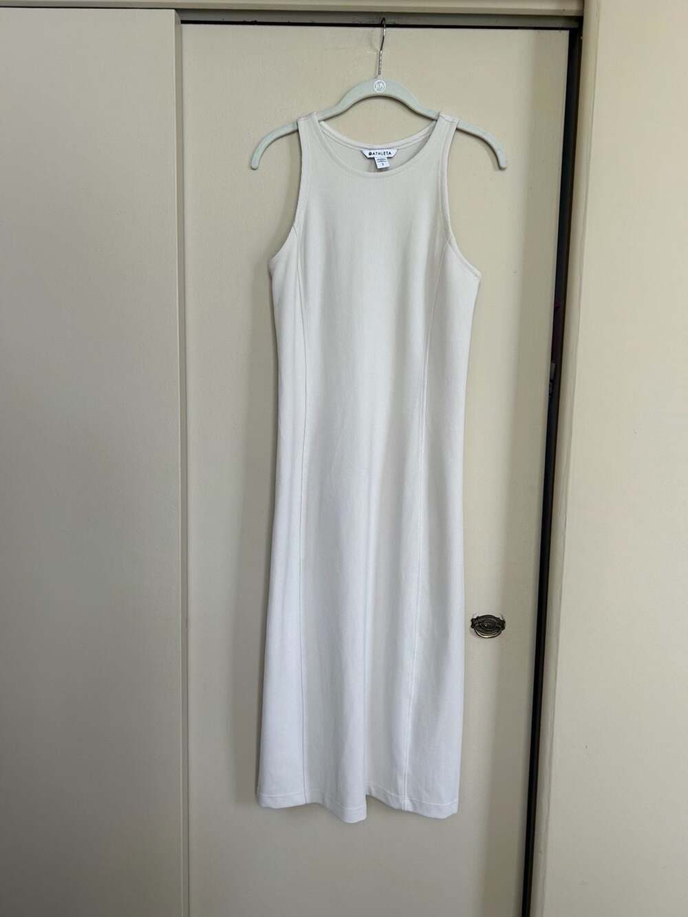 Athleta Ribbed High Neck Tank Midi Dress White Size Small